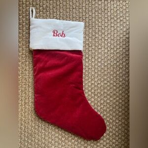 Pottery Barn Classic Velvet Stocking, embroidered with name ‘Bob’